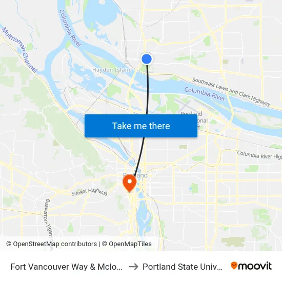 Fort Vancouver Way & Mcloughlin to Portland State University map