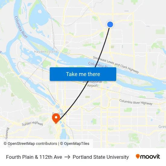 Fourth Plain & 112th Ave to Portland State University map