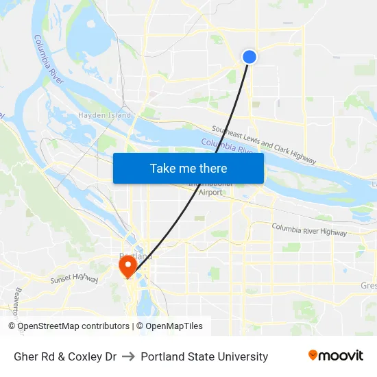 Gher Rd & Coxley Dr to Portland State University map