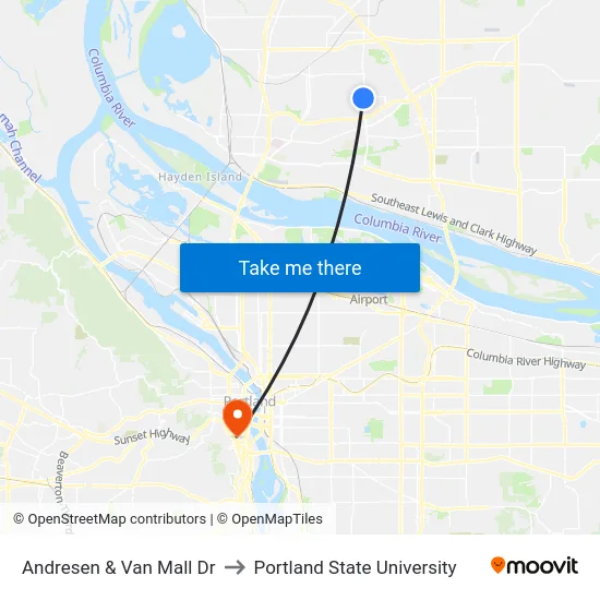 Andresen & Van Mall Dr to Portland State University map