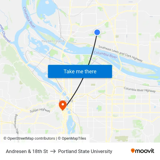 Andresen & 18th St to Portland State University map