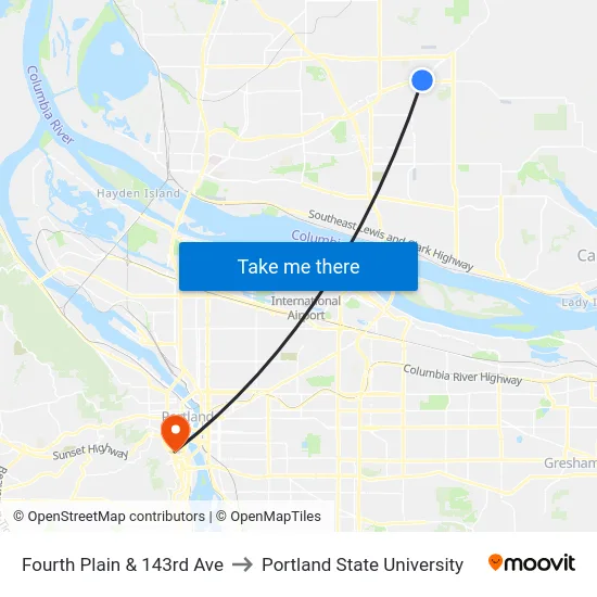 Fourth Plain & 143rd Ave to Portland State University map