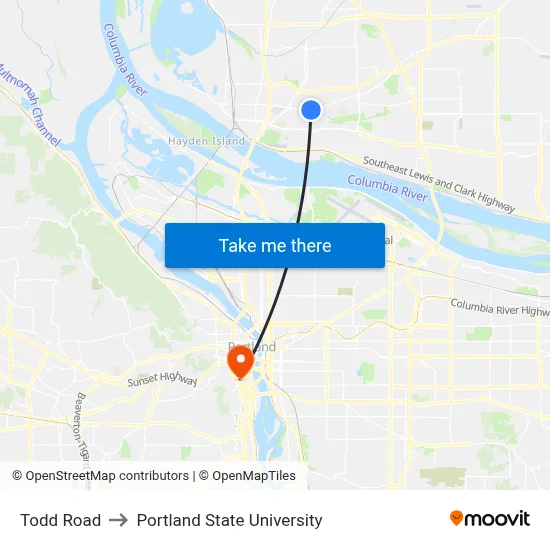 Todd Road to Portland State University map
