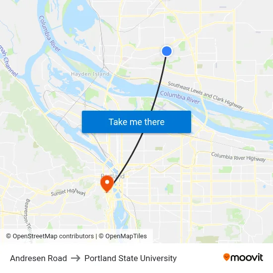 Andresen Road to Portland State University map