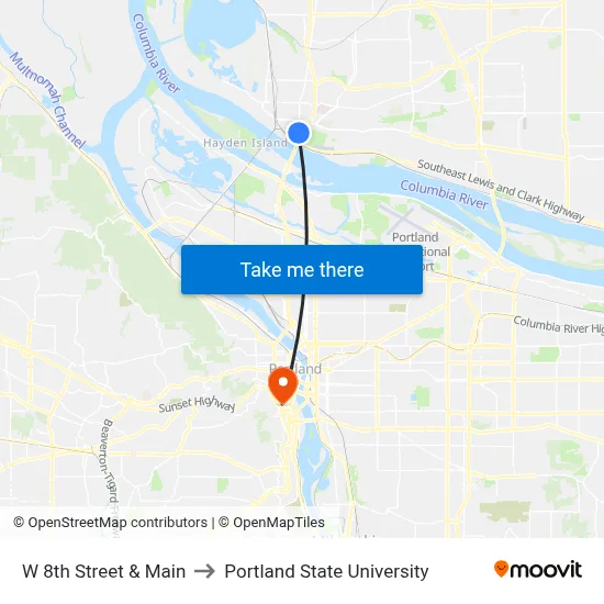 W 8th Street & Main to Portland State University map