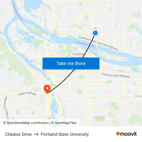 Chkalov Drive to Portland State University map