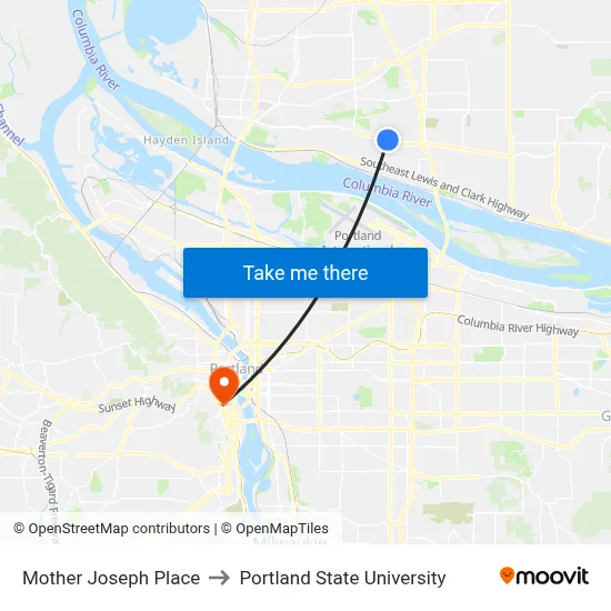 Mother Joseph Place to Portland State University map