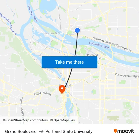 Grand Boulevard to Portland State University map