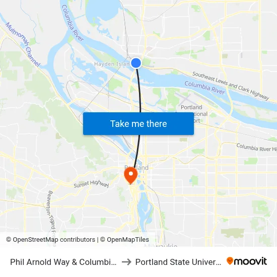 Phil Arnold Way & Columbia St to Portland State University map