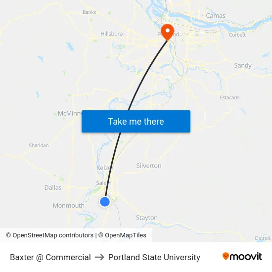 Baxter @ Commercial to Portland State University map