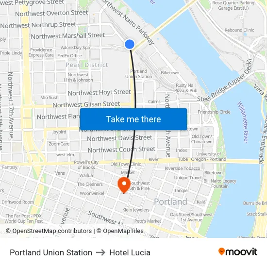 Portland Union Station to Hotel Lucia map