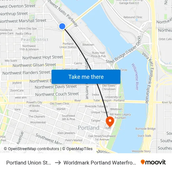 Portland Union Station to Worldmark Portland Waterfront Park map