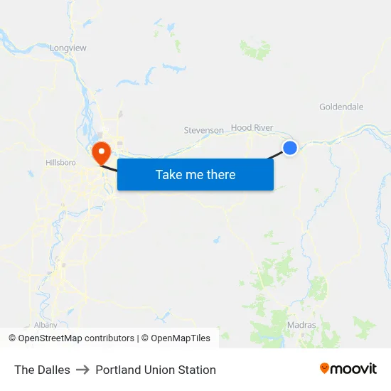 The Dalles to Portland Union Station map
