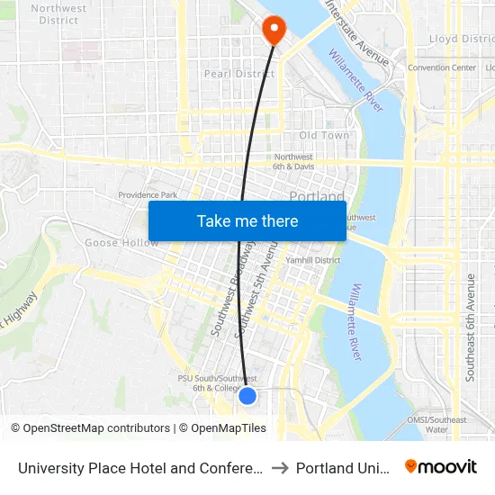 University Place Hotel and Conference Center Portland to Portland Union Station map