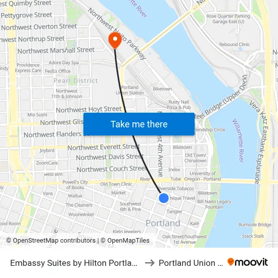 Embassy Suites by Hilton Portland Downtown to Portland Union Station map