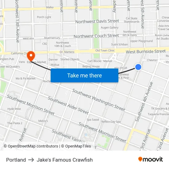 Portland to Jake's Famous Crawfish map