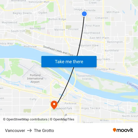 Vancouver to The Grotto map