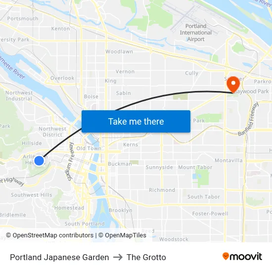 Portland Japanese Garden to The Grotto map