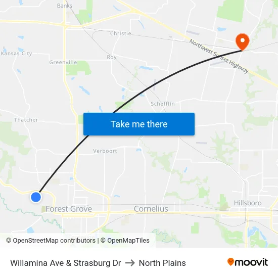 Willamina Ave & Strasburg Dr to North Plains map