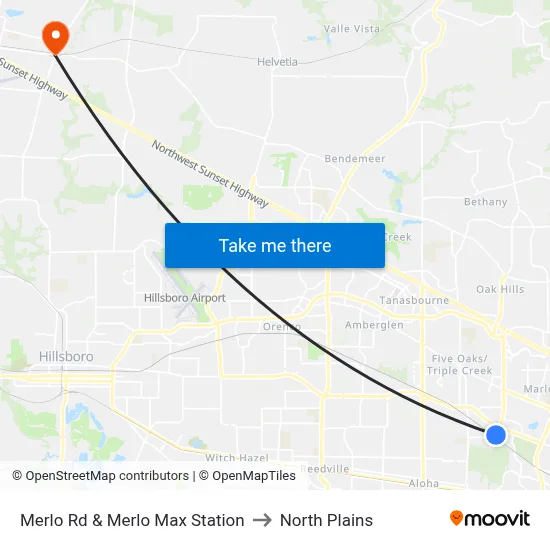 Merlo Rd & Merlo Max Station to North Plains map