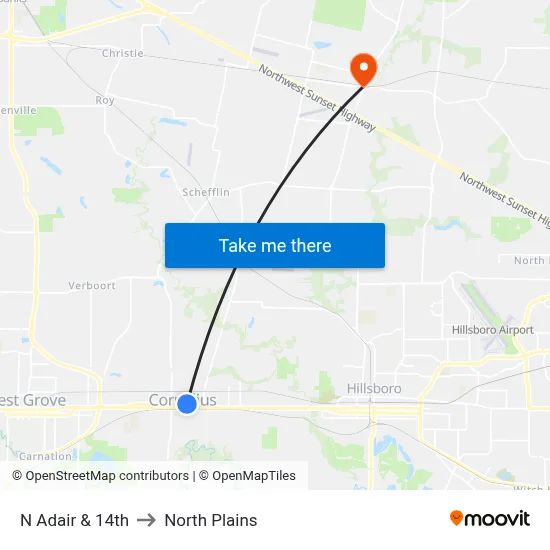 N Adair & 14th to North Plains map