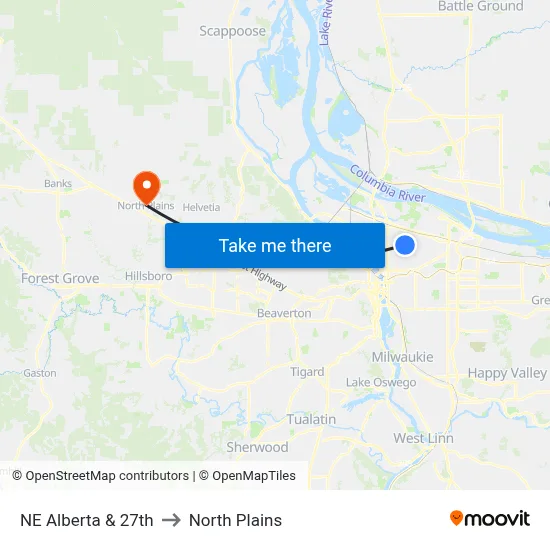 NE Alberta & 27th to North Plains map