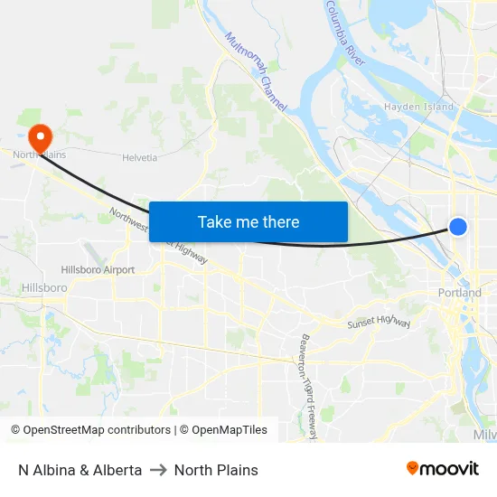 N Albina & Alberta to North Plains map