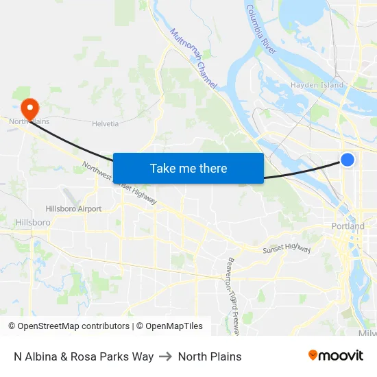 N Albina & Rosa Parks Way to North Plains map
