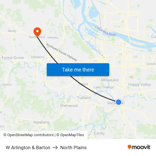 W Arlington & Barton to North Plains map