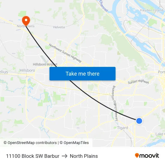 11100 Block SW Barbur to North Plains map