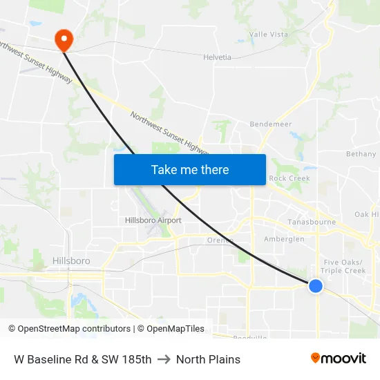 W Baseline Rd & SW 185th to North Plains map