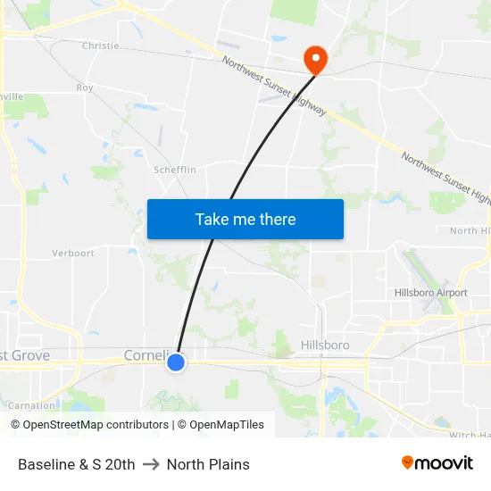 Baseline & S 20th to North Plains map