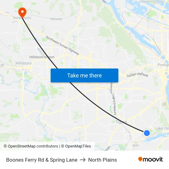 Boones Ferry Rd & Spring Lane to North Plains map