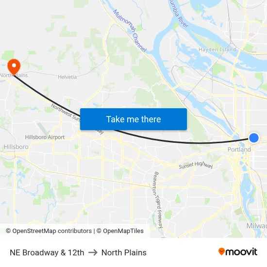 NE Broadway & 12th to North Plains map