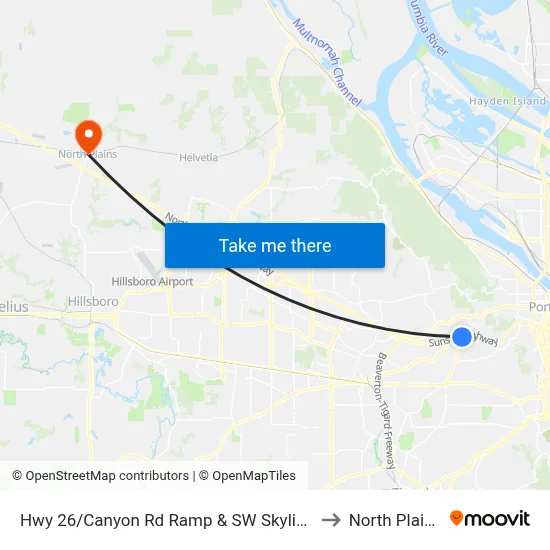 Hwy 26/Canyon Rd Ramp & SW Skyline to North Plains map