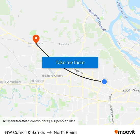 NW Cornell & Barnes to North Plains map