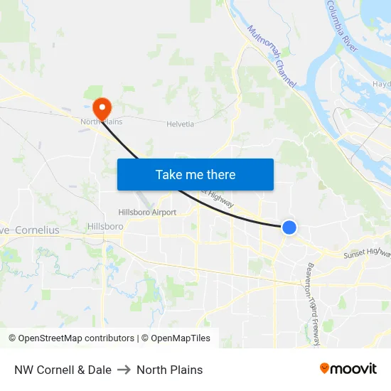 NW Cornell & Dale to North Plains map
