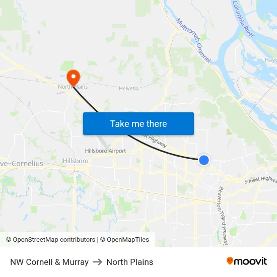 NW Cornell & Murray to North Plains map