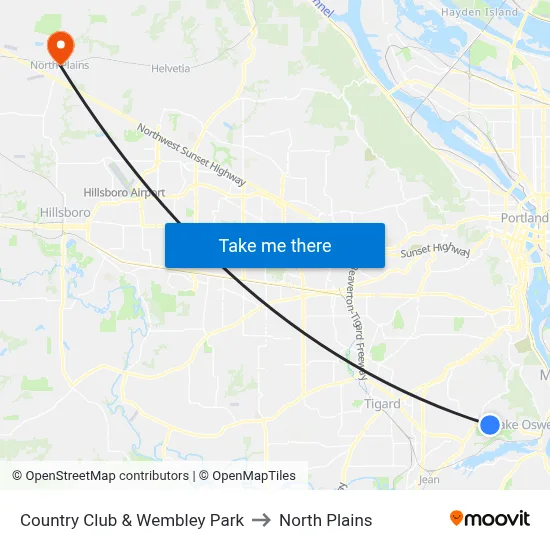 Country Club & Wembley Park to North Plains map