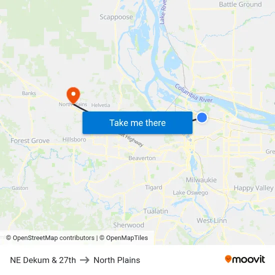 NE Dekum & 27th to North Plains map