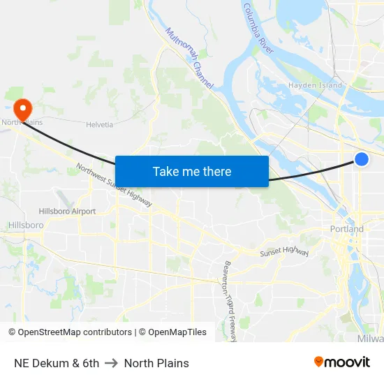 NE Dekum & 6th to North Plains map