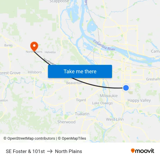 SE Foster & 101st to North Plains map