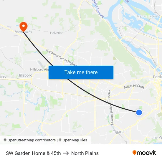 SW Garden Home & 45th to North Plains map