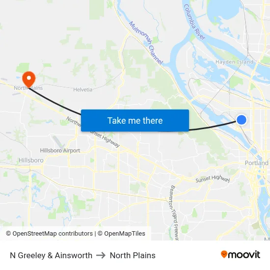 N Greeley & Ainsworth to North Plains map