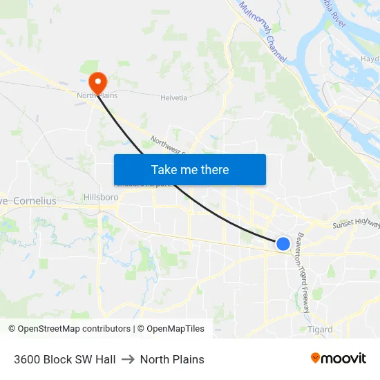 3600 Block SW Hall to North Plains map
