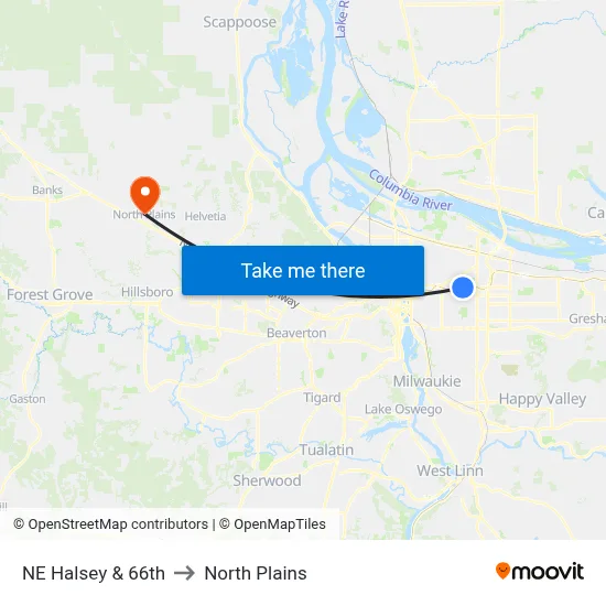 NE Halsey & 66th to North Plains map