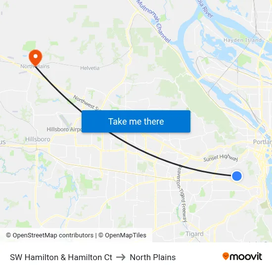 SW Hamilton & Hamilton Ct to North Plains map