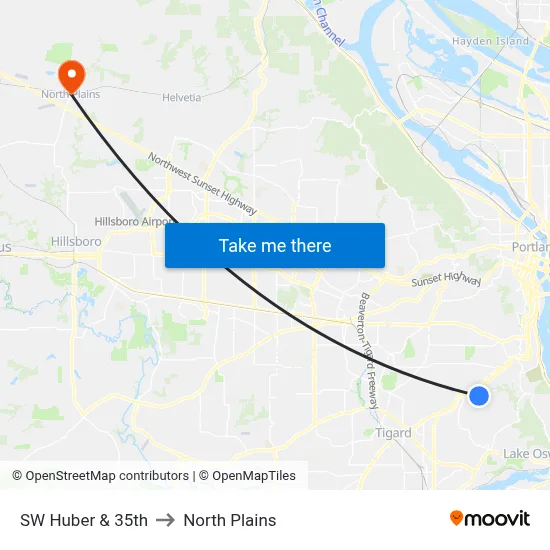 SW Huber & 35th to North Plains map