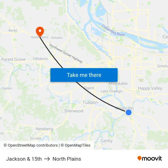 Jackson & 15th to North Plains map