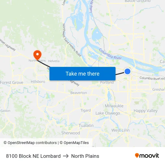 8100 Block NE Lombard to North Plains map